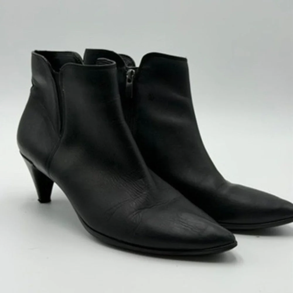 ECCO Leather‎ Ankle Boots Women 41 Black Good Kitten Heel Pointed Toe Zipper